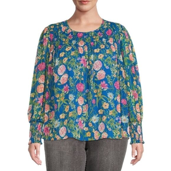 WOMEN'S PLUS SIZE Smocked Chiffon Top Blouse Shirt Size 3X - Picture 2 of 6